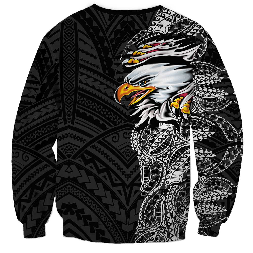 American Samoa Flag Day Sweatshirt Tribal Tattoo with Eagle Black LT03 - Polynesian Pride