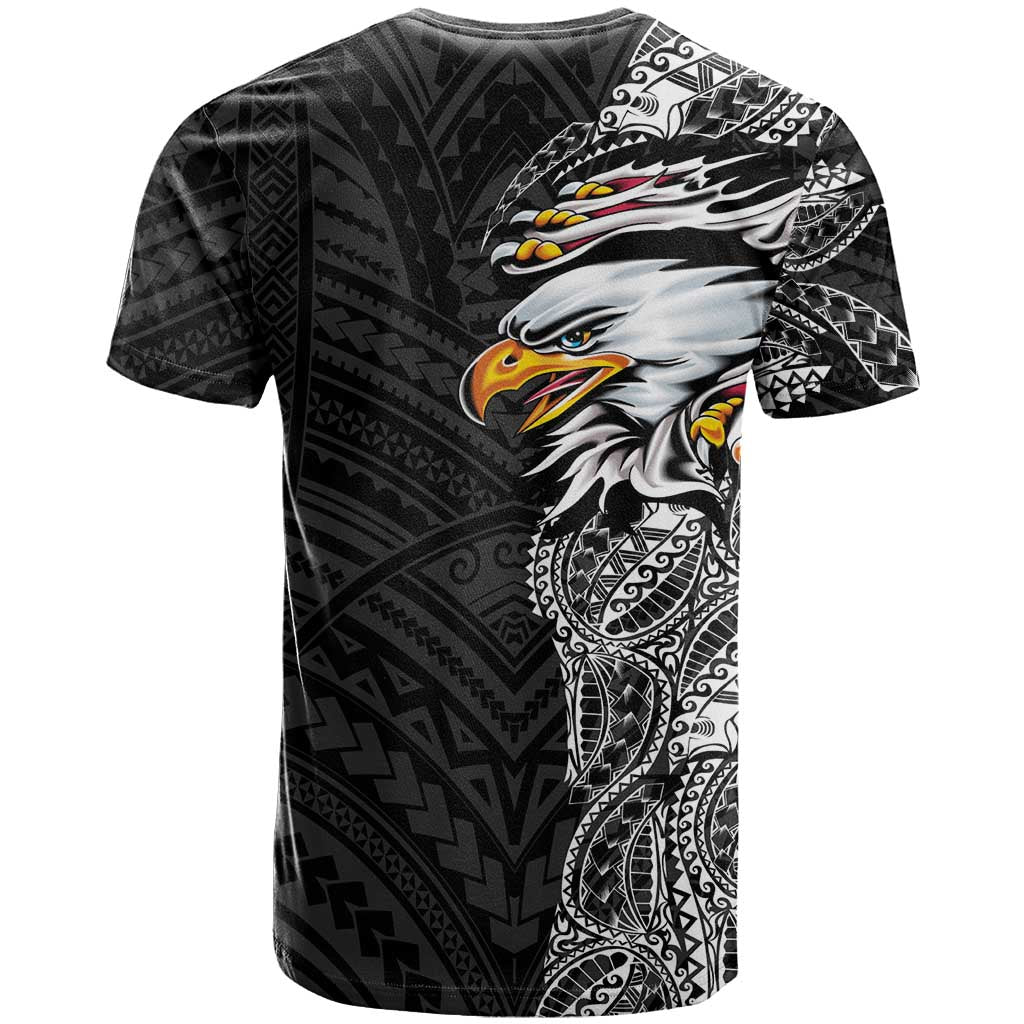 American Samoa Flag Day T Shirt Tribal Tattoo with Eagle Black LT03 - Polynesian Pride