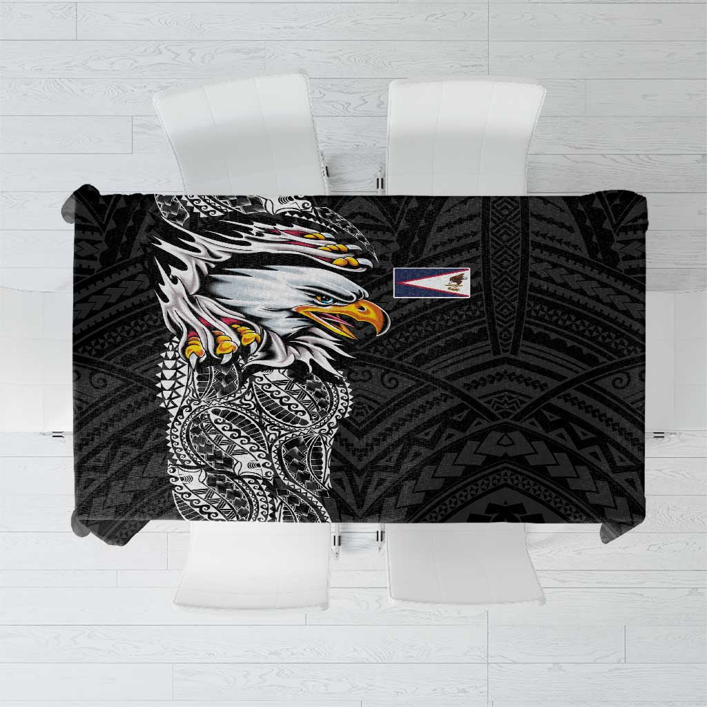 American Samoa Flag Day Tablecloth Tribal Tattoo with Eagle Black LT03 Black - Polynesian Pride