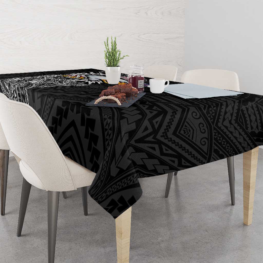 American Samoa Flag Day Tablecloth Tribal Tattoo with Eagle Black LT03 - Polynesian Pride