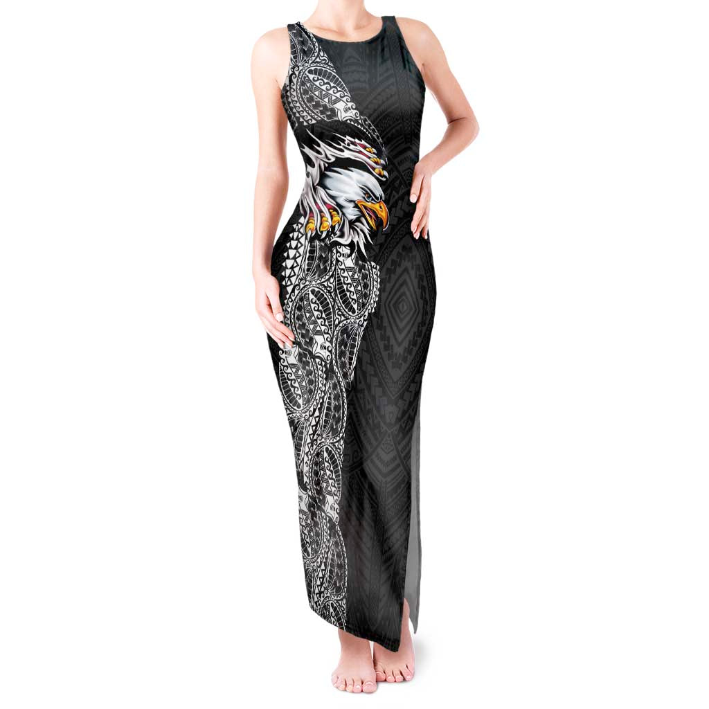 American Samoa Flag Day Tank Maxi Dress Tribal Tattoo with Eagle Black LT03 Women Black - Polynesian Pride