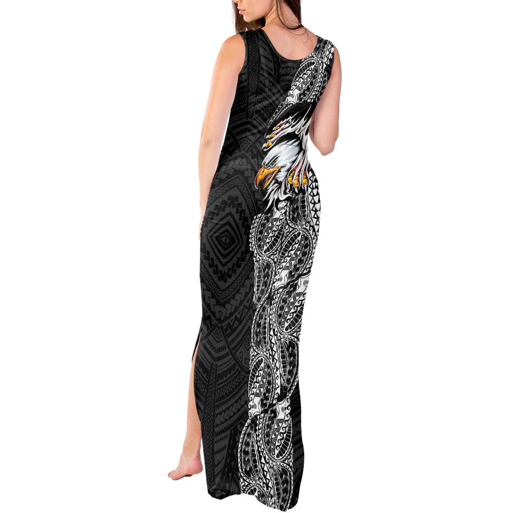 American Samoa Flag Day Tank Maxi Dress Tribal Tattoo with Eagle Black LT03 - Polynesian Pride
