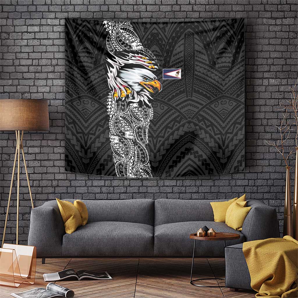 American Samoa Flag Day Tapestry Tribal Tattoo with Eagle Black LT03 Black - Polynesian Pride