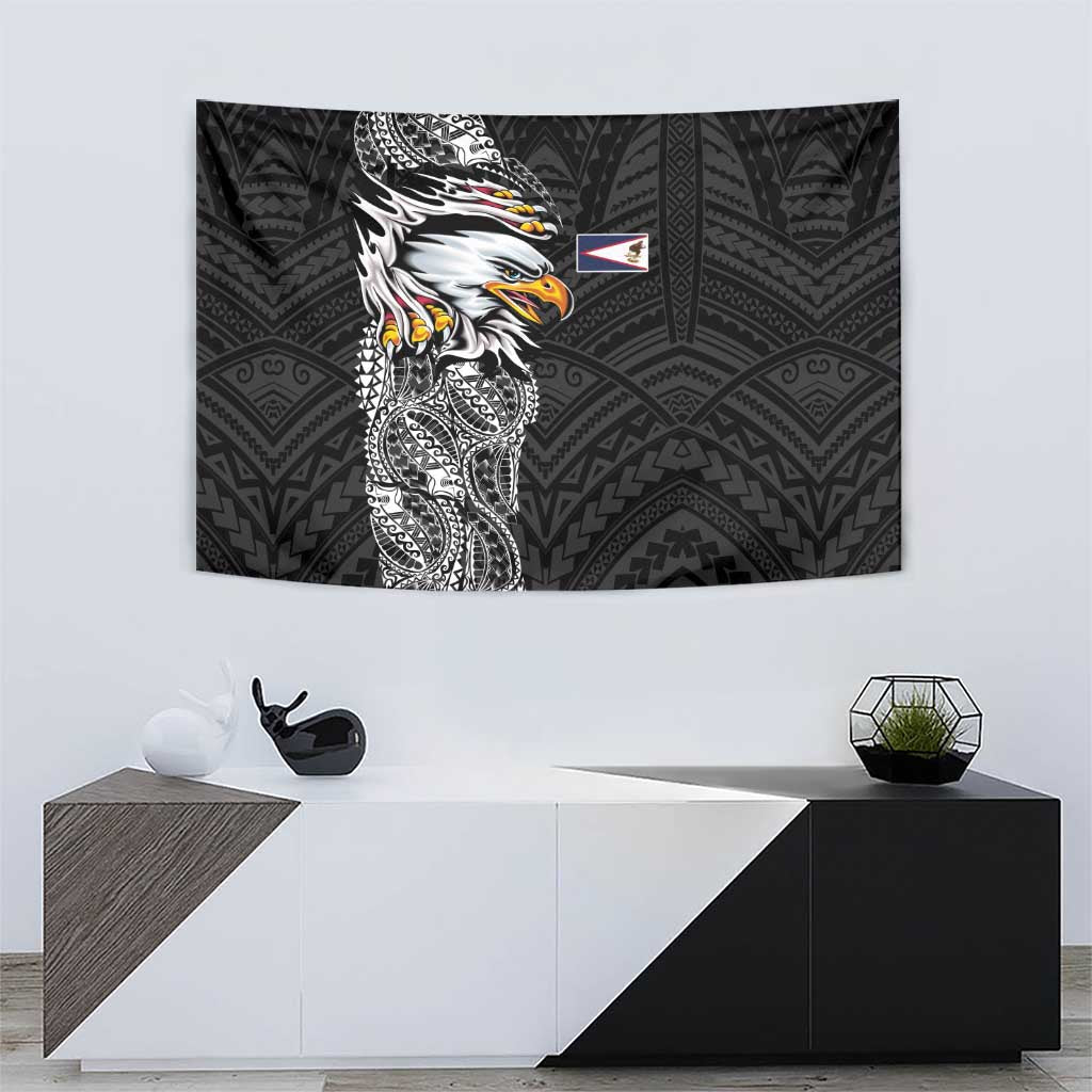 American Samoa Flag Day Tapestry Tribal Tattoo with Eagle Black LT03 - Polynesian Pride