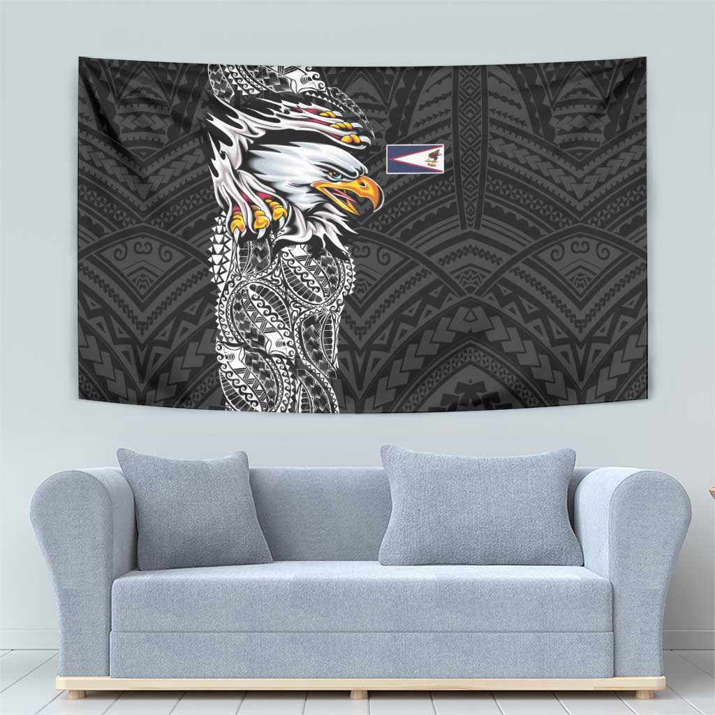 American Samoa Flag Day Tapestry Tribal Tattoo with Eagle Black LT03 - Polynesian Pride
