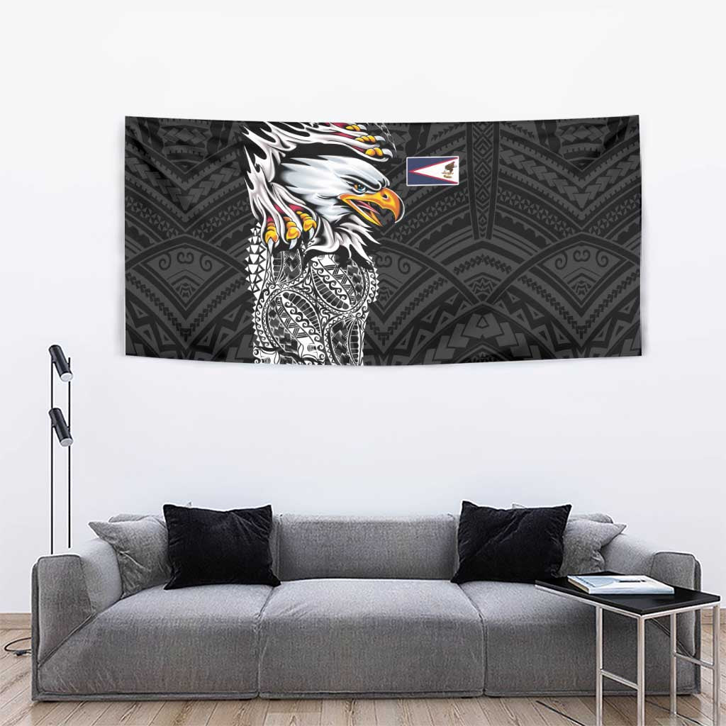 American Samoa Flag Day Tapestry Tribal Tattoo with Eagle Black LT03 - Polynesian Pride