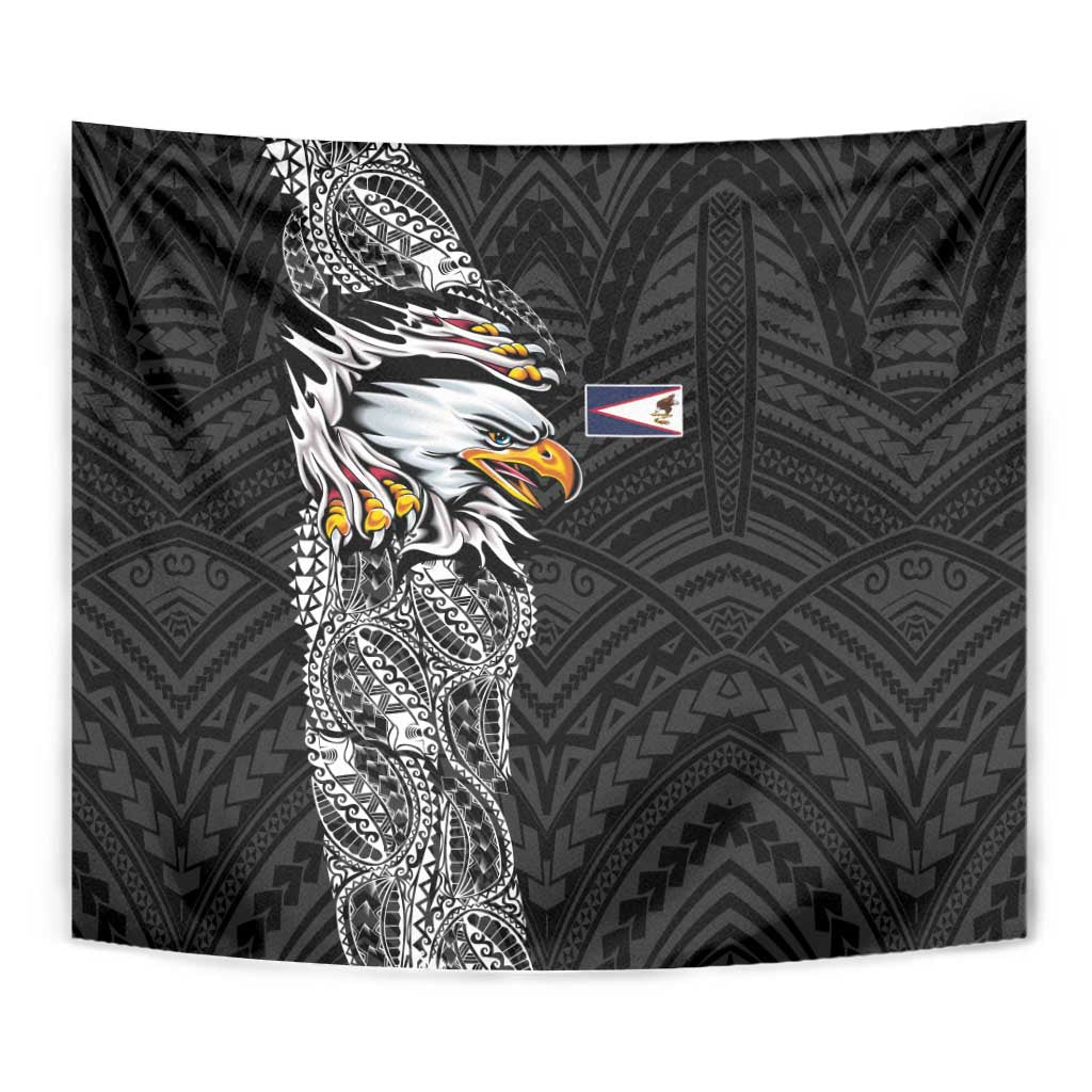 American Samoa Flag Day Tapestry Tribal Tattoo with Eagle Black LT03 - Polynesian Pride
