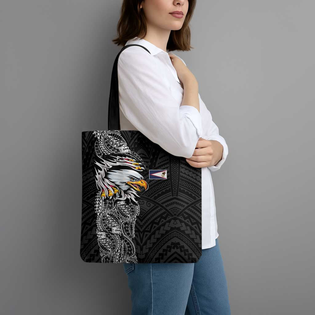 American Samoa Flag Day Tote Bag Tribal Tattoo with Eagle Black LT03 - Polynesian Pride