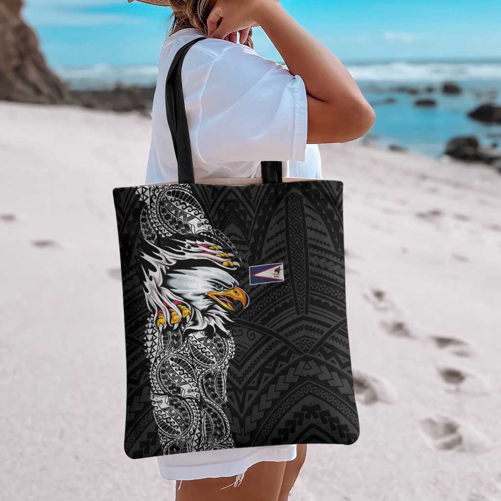 American Samoa Flag Day Tote Bag Tribal Tattoo with Eagle Black LT03 - Polynesian Pride