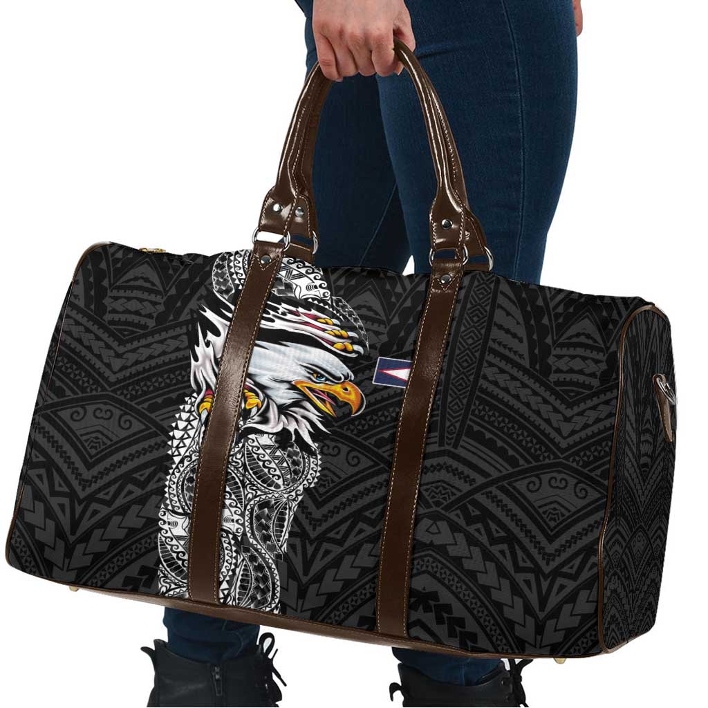American Samoa Flag Day Travel Bag Tribal Tattoo with Eagle Black LT03 - Polynesian Pride