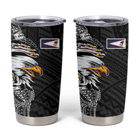 American Samoa Flag Day Tumbler Cup Tribal Tattoo with Eagle Black LT03 Black - Polynesian Pride