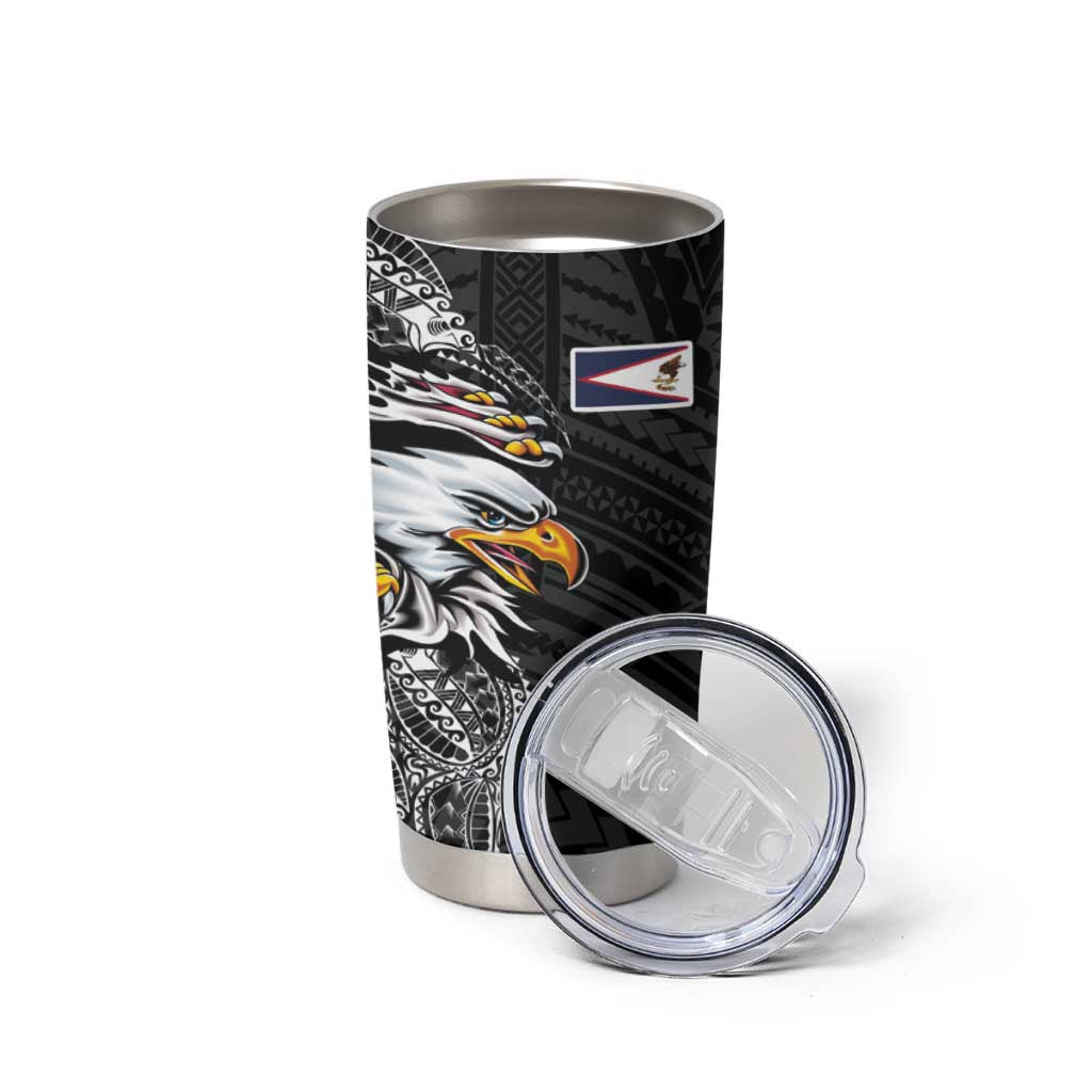 American Samoa Flag Day Tumbler Cup Tribal Tattoo with Eagle Black LT03 - Polynesian Pride