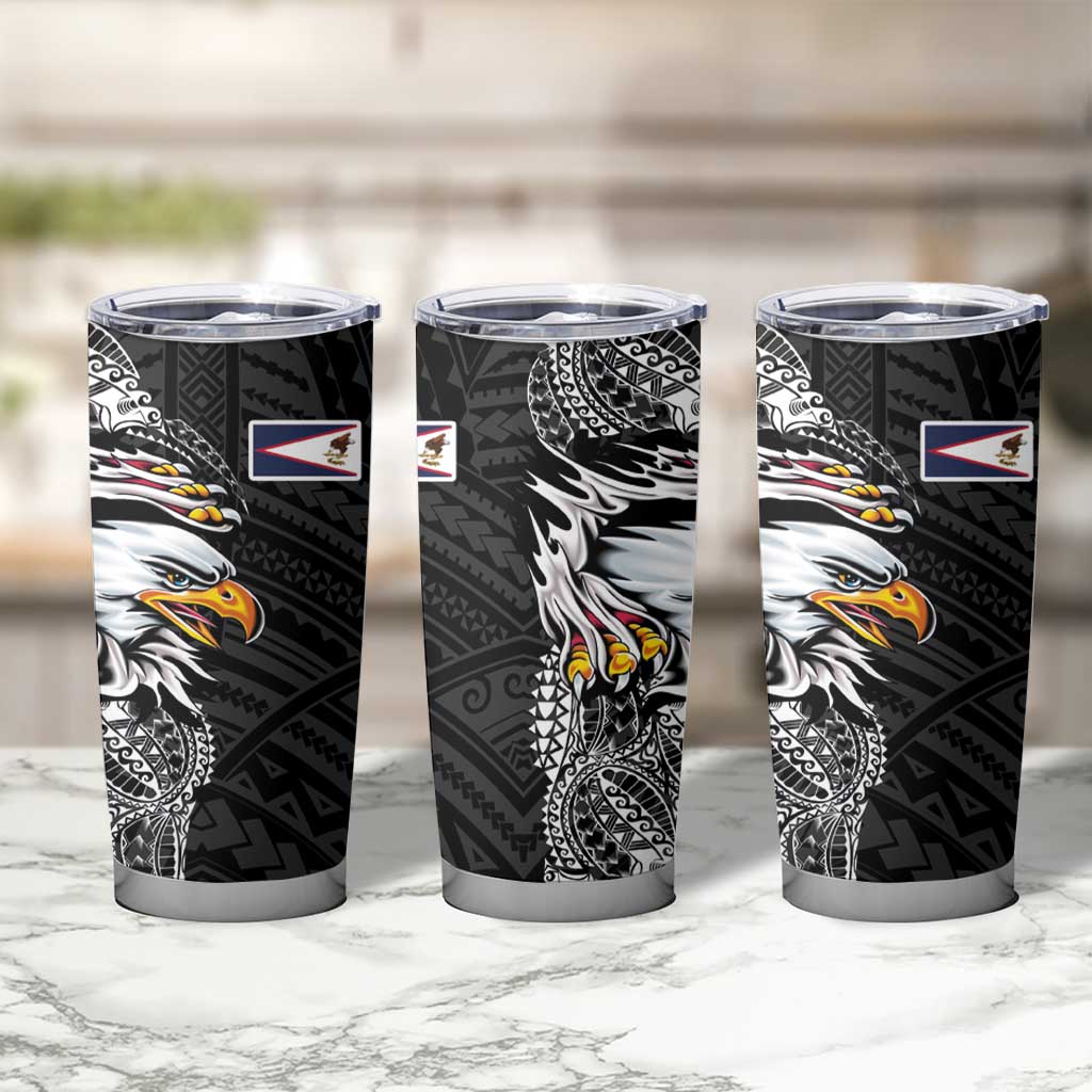 American Samoa Flag Day Tumbler Cup Tribal Tattoo with Eagle Black LT03 - Polynesian Pride