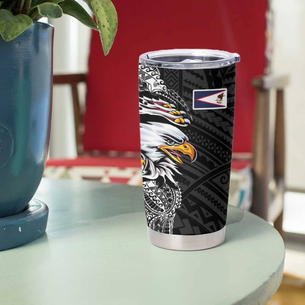 American Samoa Flag Day Tumbler Cup Tribal Tattoo with Eagle Black LT03 - Polynesian Pride