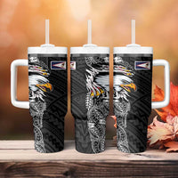 American Samoa Flag Day Tumbler With Handle Tribal Tattoo with Eagle Black LT03 - Polynesian Pride