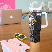 American Samoa Flag Day Tumbler With Handle Tribal Tattoo with Eagle Black LT03 - Polynesian Pride