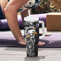 American Samoa Flag Day Tumbler With Handle Tribal Tattoo with Eagle Black LT03 - Polynesian Pride