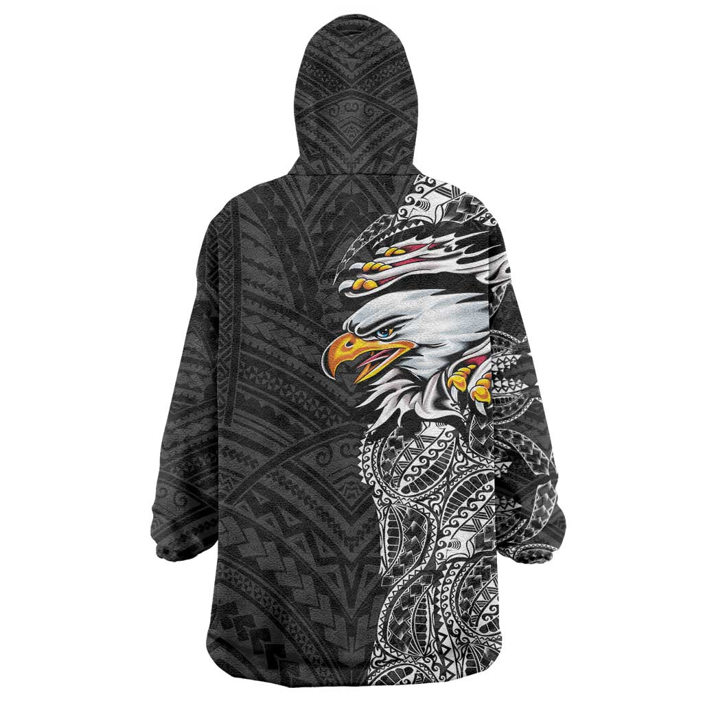 American Samoa Flag Day Wearable Blanket Hoodie Tribal Tattoo with Eagle Black LT03 - Polynesian Pride