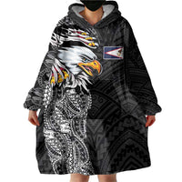 American Samoa Flag Day Wearable Blanket Hoodie Tribal Tattoo with Eagle Black LT03 - Polynesian Pride