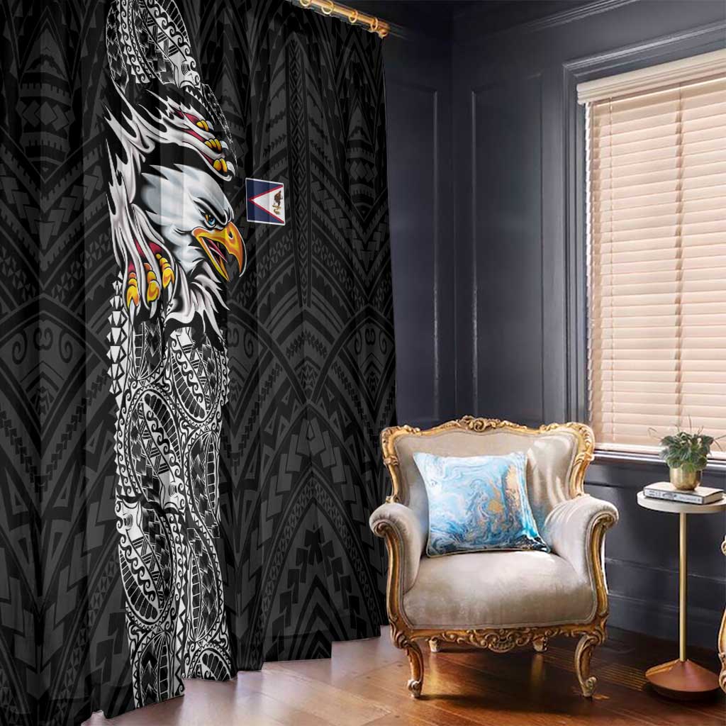 American Samoa Flag Day Window Curtain Tribal Tattoo with Eagle Black LT03 - Polynesian Pride
