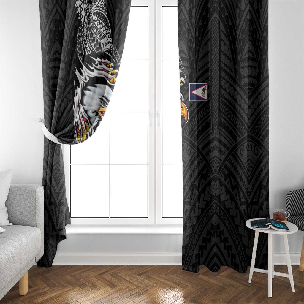 American Samoa Flag Day Window Curtain Tribal Tattoo with Eagle Black LT03 - Polynesian Pride
