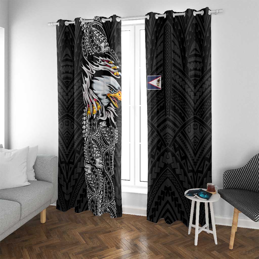 American Samoa Flag Day Window Curtain Tribal Tattoo with Eagle Black LT03 With Grommets Black - Polynesian Pride