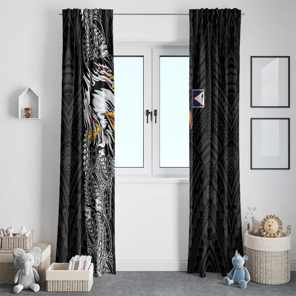 American Samoa Flag Day Window Curtain Tribal Tattoo with Eagle Black LT03 - Polynesian Pride