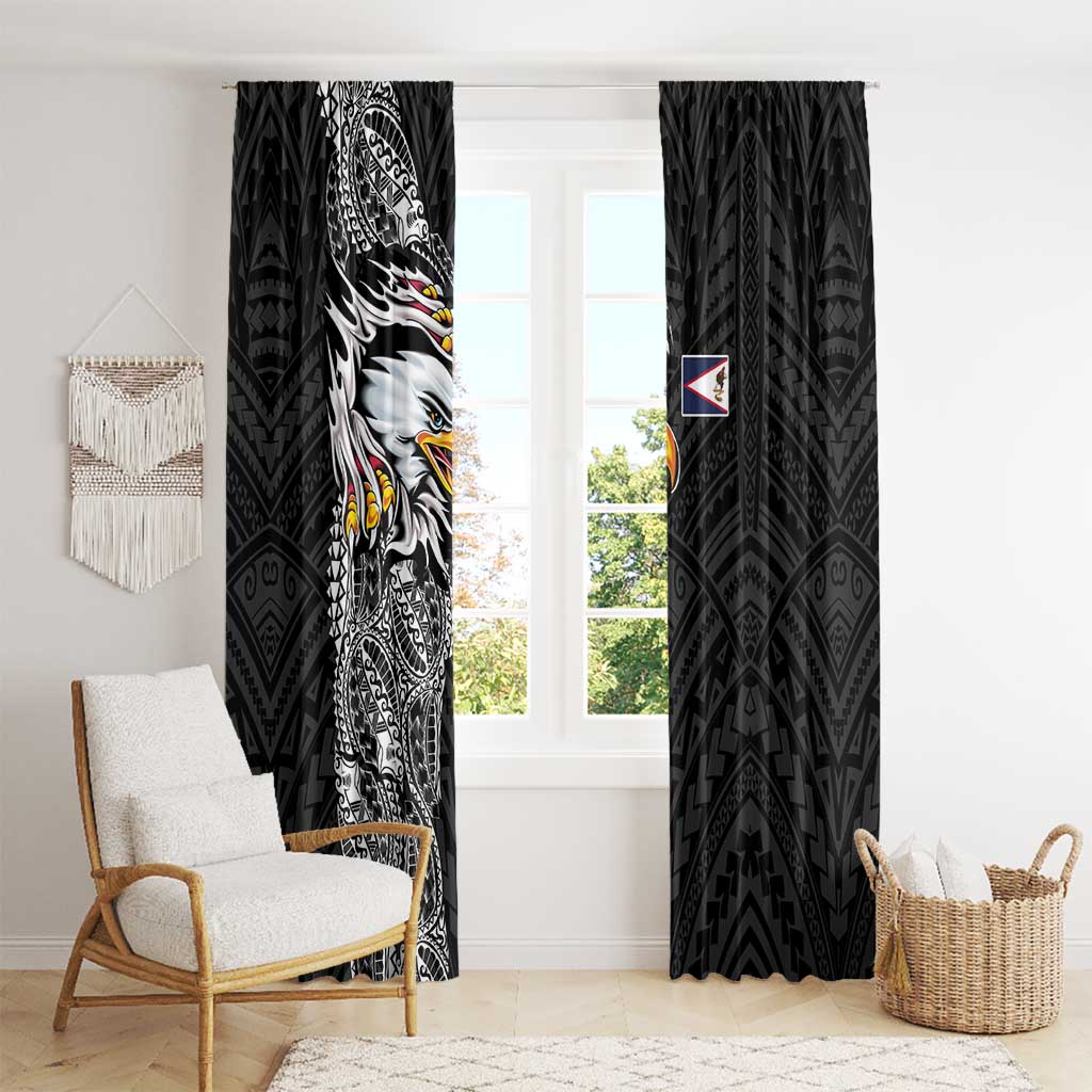 American Samoa Flag Day Window Curtain Tribal Tattoo with Eagle Black LT03 - Polynesian Pride