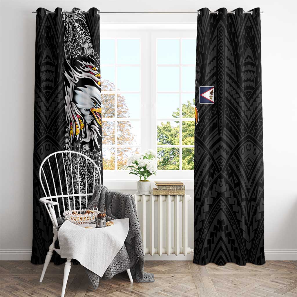 American Samoa Flag Day Window Curtain Tribal Tattoo with Eagle Black LT03 - Polynesian Pride