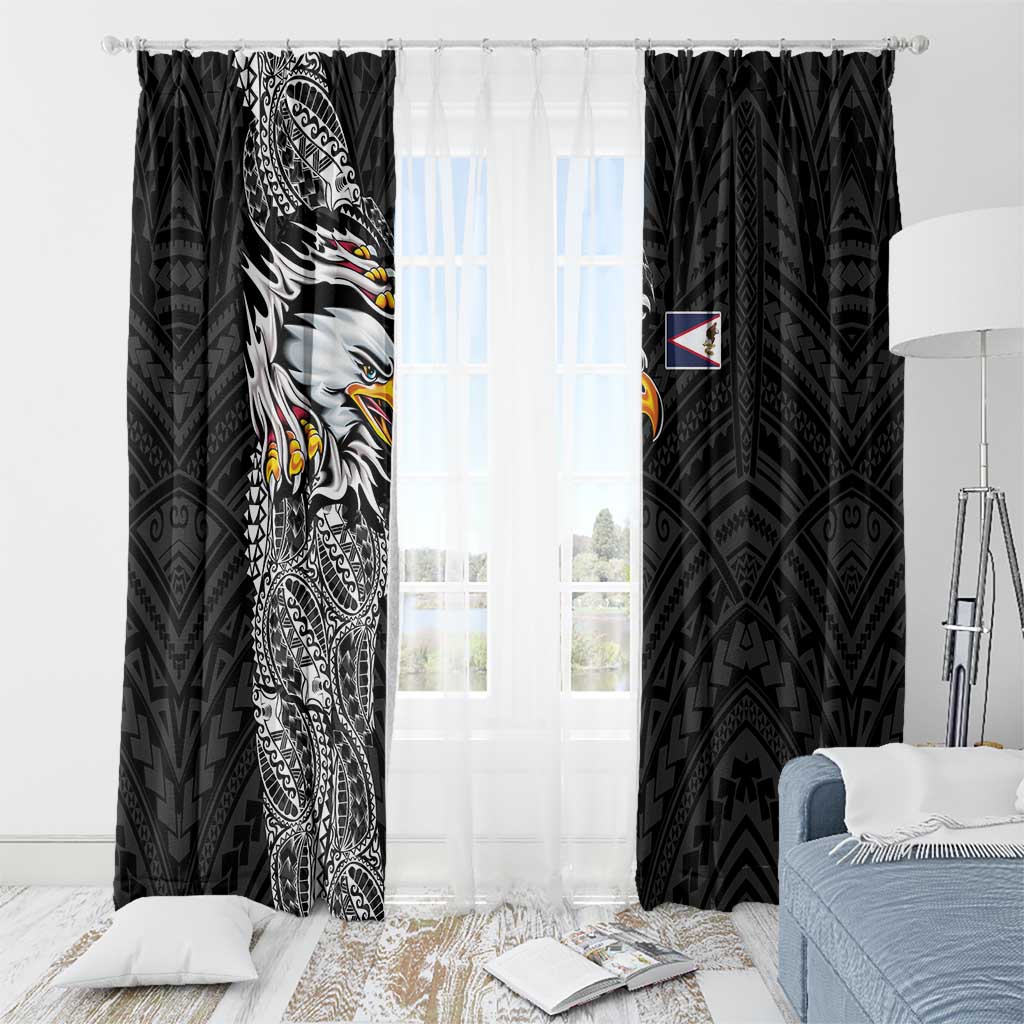 American Samoa Flag Day Window Curtain Tribal Tattoo with Eagle Black LT03 - Polynesian Pride