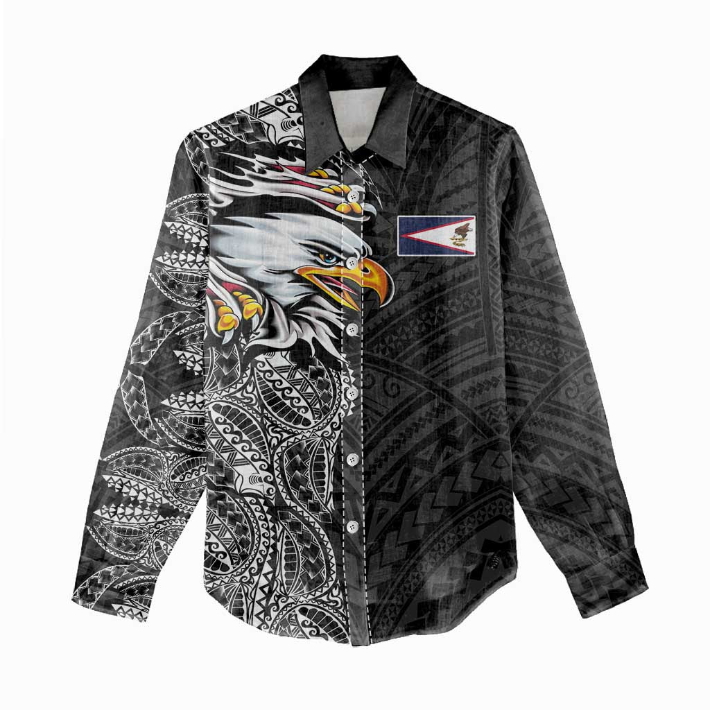 American Samoa Flag Day Women Casual Shirt Tribal Tattoo with Eagle Black LT03 - Polynesian Pride