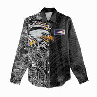 American Samoa Flag Day Women Casual Shirt Tribal Tattoo with Eagle Black LT03 - Polynesian Pride