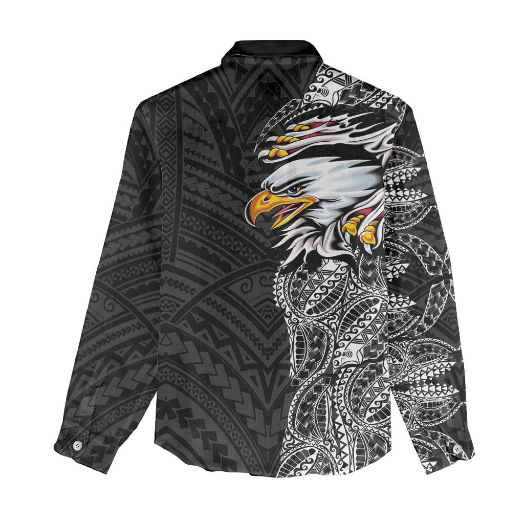 American Samoa Flag Day Women Casual Shirt Tribal Tattoo with Eagle Black LT03 - Polynesian Pride