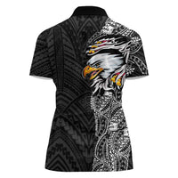 American Samoa Flag Day Women Polo Shirt Tribal Tattoo with Eagle Black LT03 - Polynesian Pride