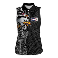 American Samoa Flag Day Women Sleeveless Polo Shirt Tribal Tattoo with Eagle Black LT03 Female Black - Polynesian Pride
