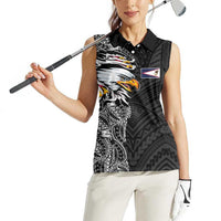 American Samoa Flag Day Women Sleeveless Polo Shirt Tribal Tattoo with Eagle Black LT03 - Polynesian Pride