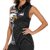 American Samoa Flag Day Women Sleeveless Polo Shirt Tribal Tattoo with Eagle Black LT03 - Polynesian Pride