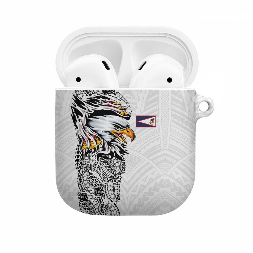 American Samoa Flag Day AirPods Case Tribal Tattoo with Eagle White