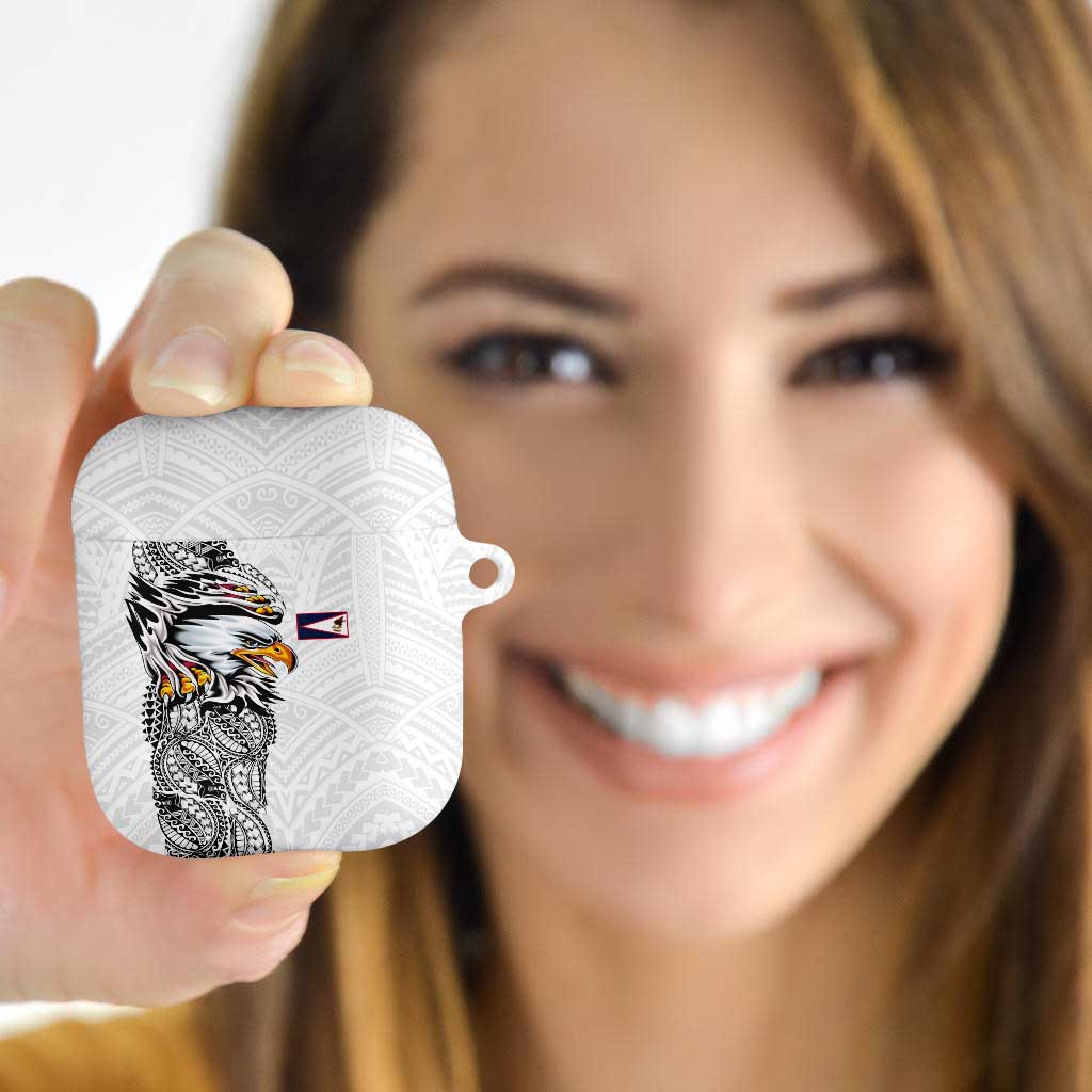 American Samoa Flag Day AirPods Case Tribal Tattoo with Eagle White LT03 - Polynesian Pride