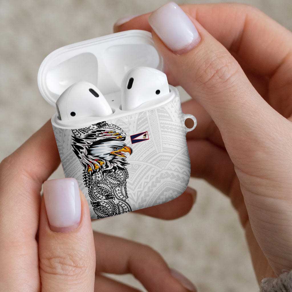American Samoa Flag Day AirPods Case Tribal Tattoo with Eagle White LT03 - Polynesian Pride