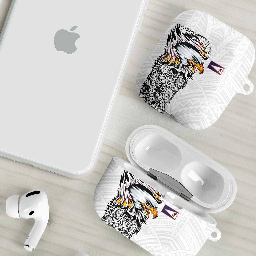 American Samoa Flag Day AirPods Case Tribal Tattoo with Eagle White LT03 - Polynesian Pride