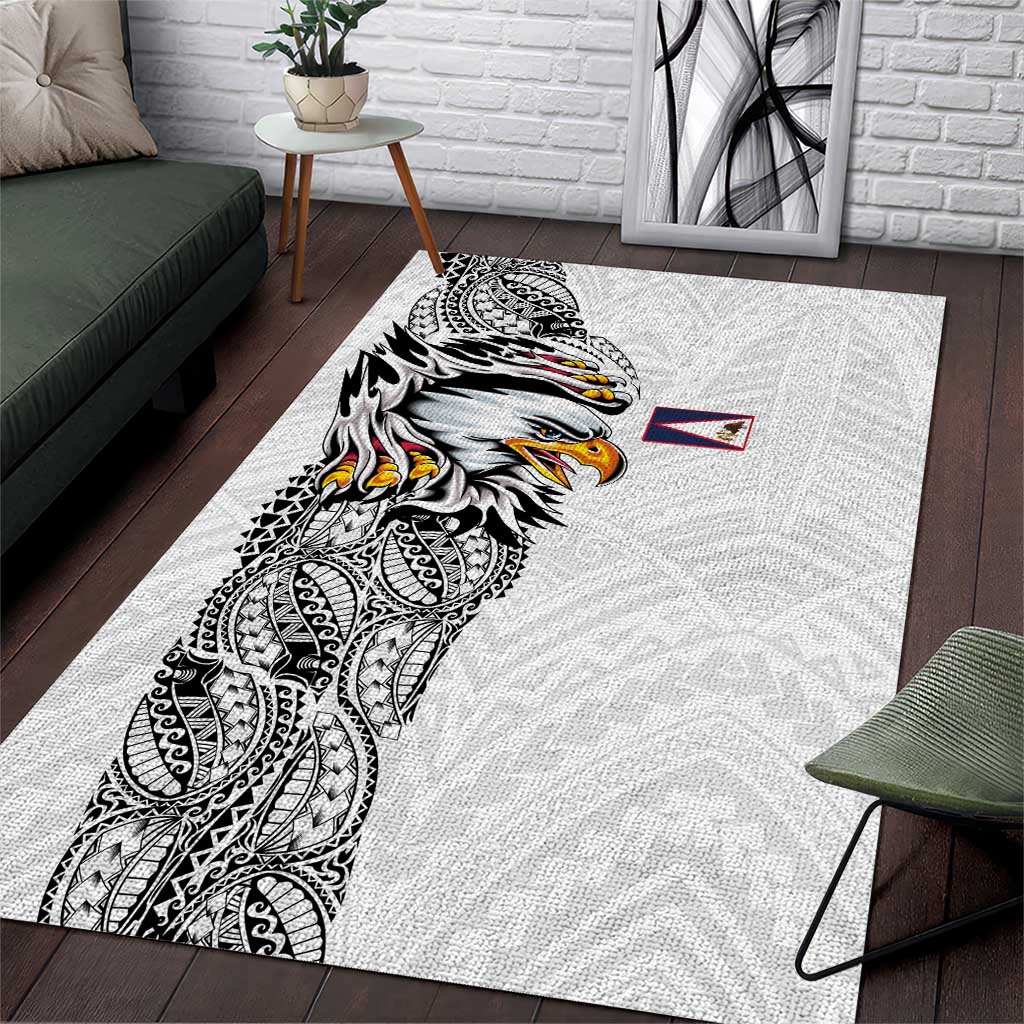 American Samoa Flag Day Area Rug Tribal Tattoo with Eagle White LT03 White - Polynesian Pride