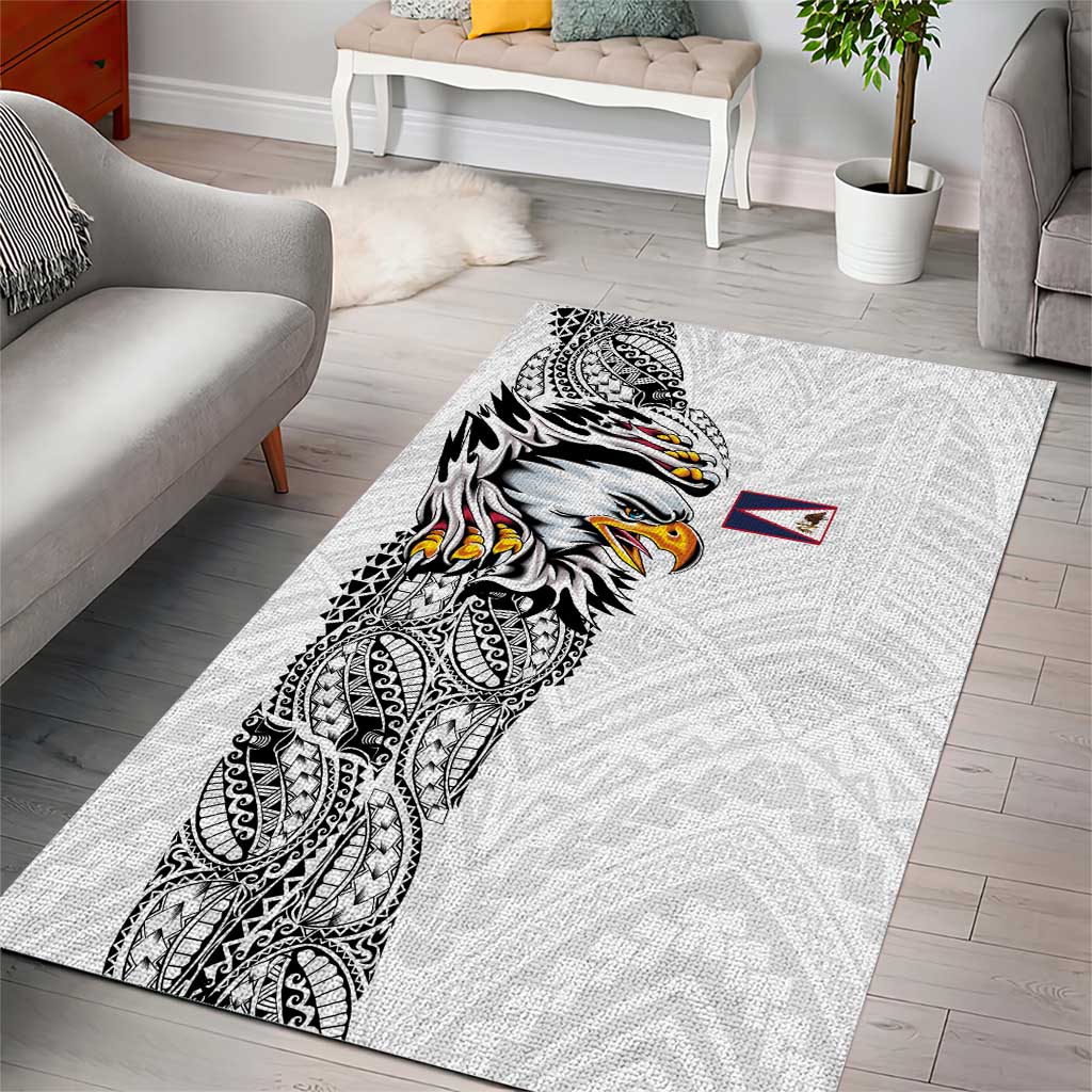 American Samoa Flag Day Area Rug Tribal Tattoo with Eagle White LT03 - Polynesian Pride