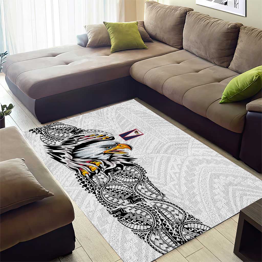 American Samoa Flag Day Area Rug Tribal Tattoo with Eagle White LT03 - Polynesian Pride