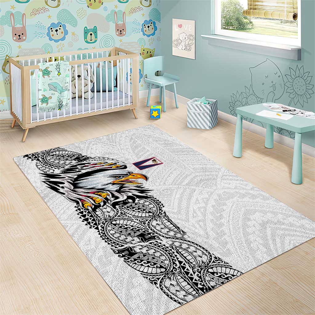 American Samoa Flag Day Area Rug Tribal Tattoo with Eagle White LT03 - Polynesian Pride
