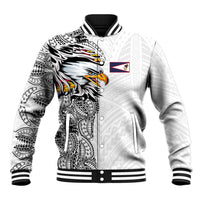 American Samoa Flag Day Baseball Jacket Tribal Tattoo with Eagle White LT03 Unisex White - Polynesian Pride