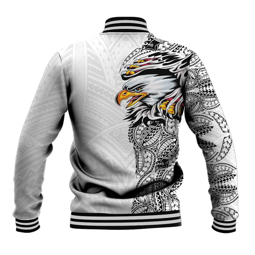American Samoa Flag Day Baseball Jacket Tribal Tattoo with Eagle White LT03 - Polynesian Pride