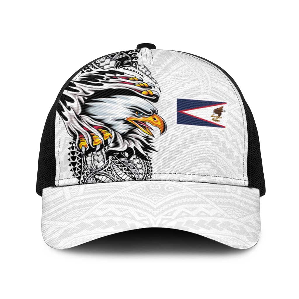 American Samoa Flag Day Baseball Net Cap Tribal Tattoo with Eagle White LT03 One Size Black White - Polynesian Pride