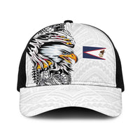 American Samoa Flag Day Baseball Net Cap Tribal Tattoo with Eagle White LT03 One Size Black White - Polynesian Pride