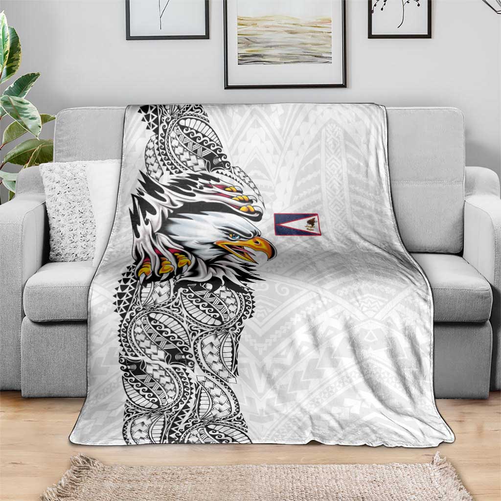 American Samoa Flag Day Blanket Tribal Tattoo with Eagle White LT03 - Polynesian Pride
